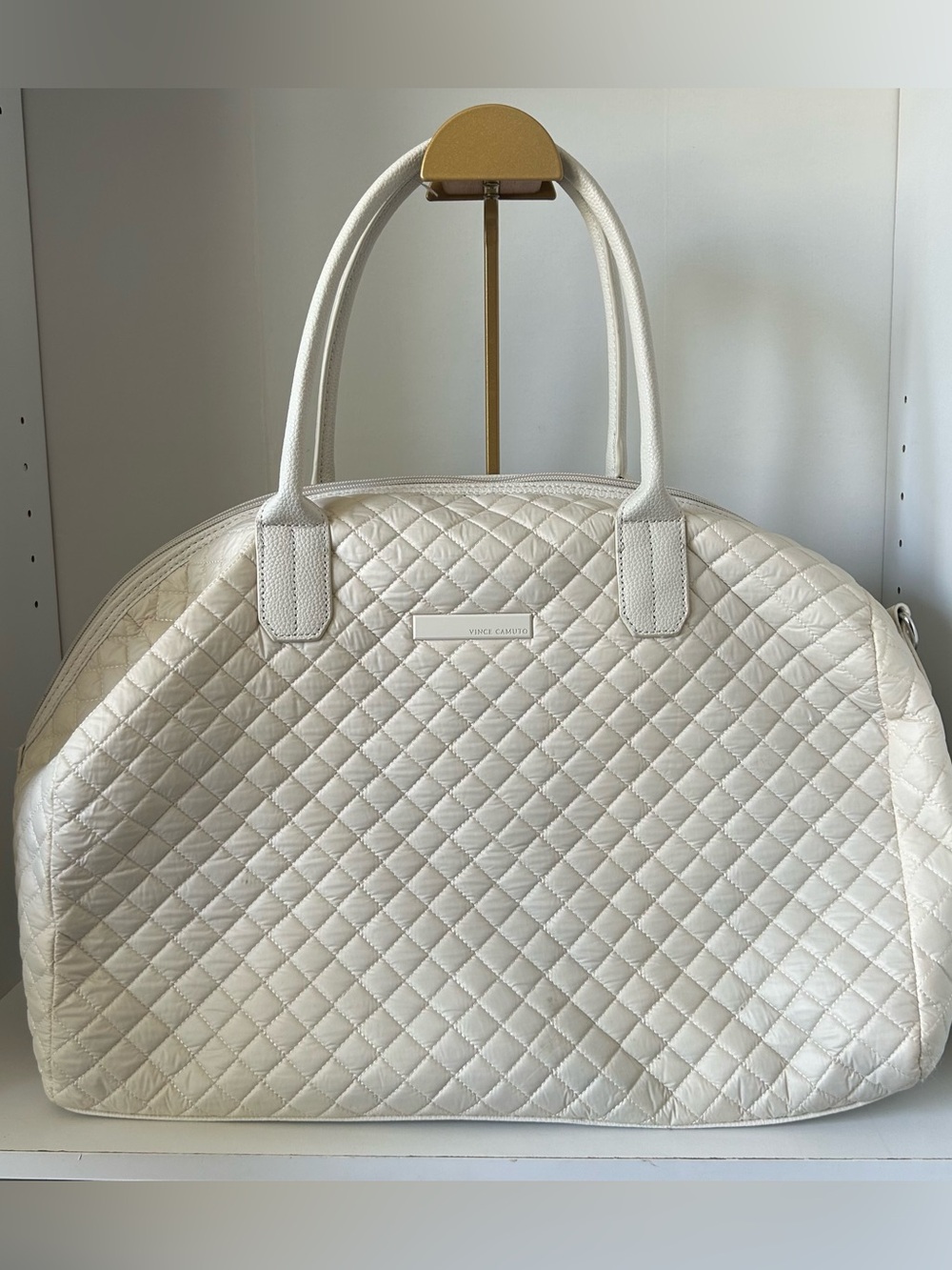 Vince Camuto Quilted Cream Travel Tote